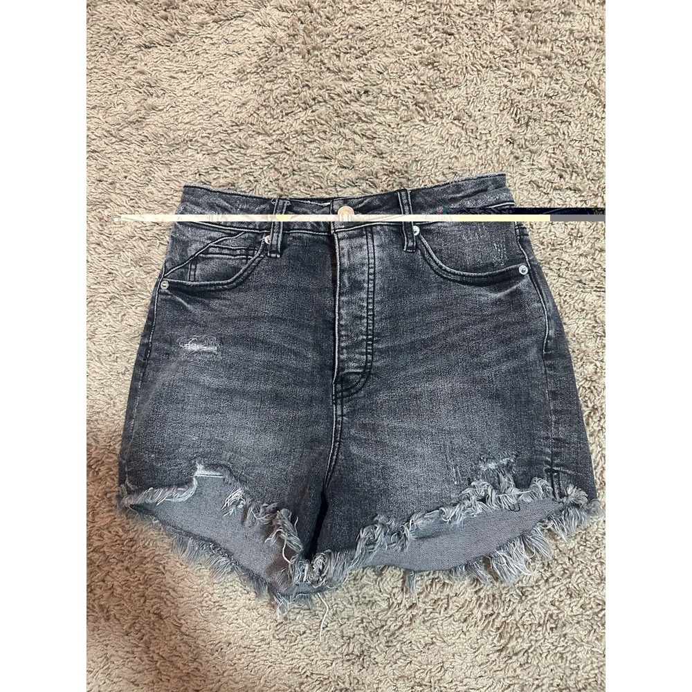 We The Free Free People Curvy Black Distressed Denim Shorts Raw Hem High Rise 28